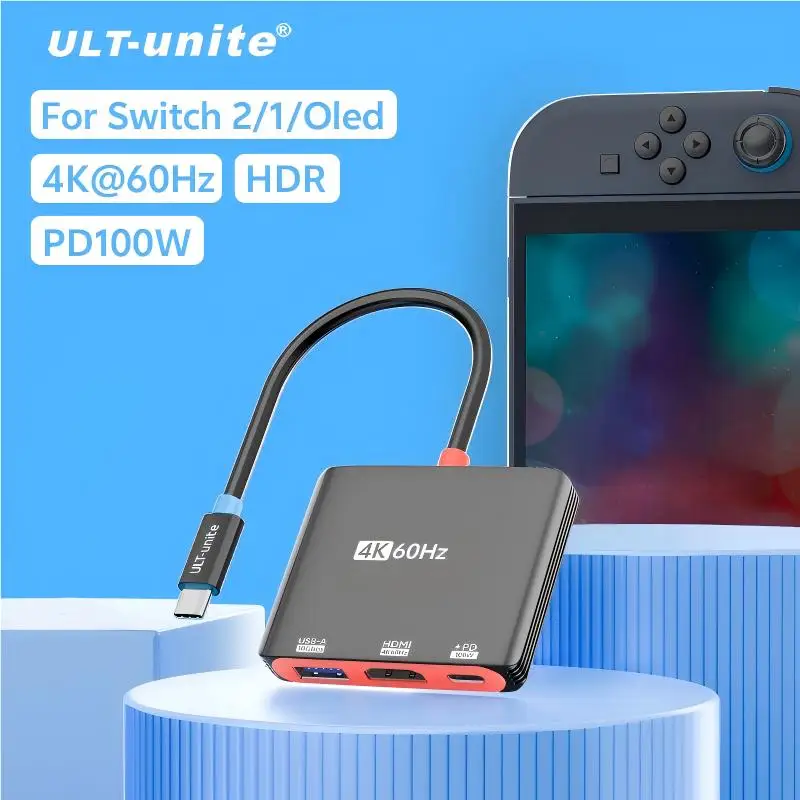 

Концентратор USB-C для Nintendo Switch 2/OLED, адаптер HDMI Type-c на 4K60 Гц USB3.1 100 Вт PD Док-станция для демонстрации ноутбука-проектора