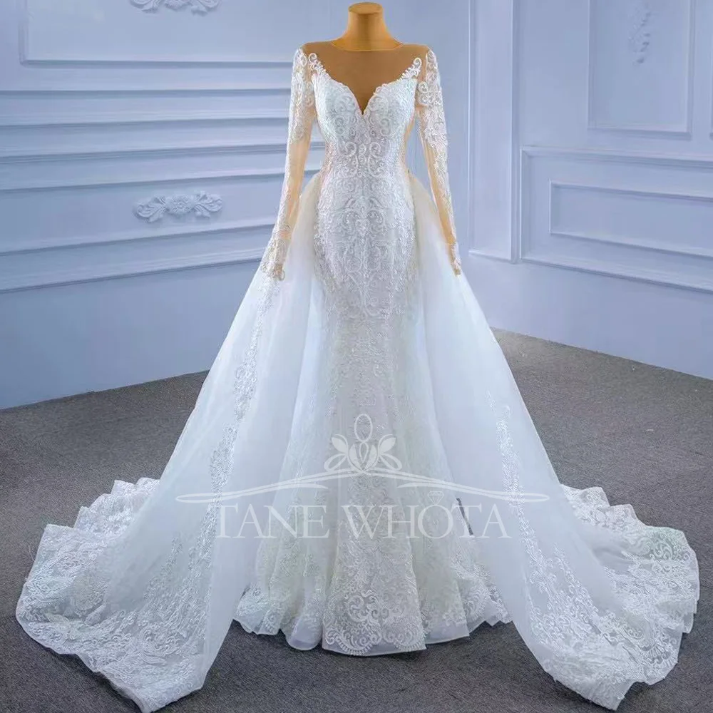 

Vestidos Boda Роскошное свадебное платье с круглым вырезом и длинными рукавами и вышивкой по индивидуальному заказу