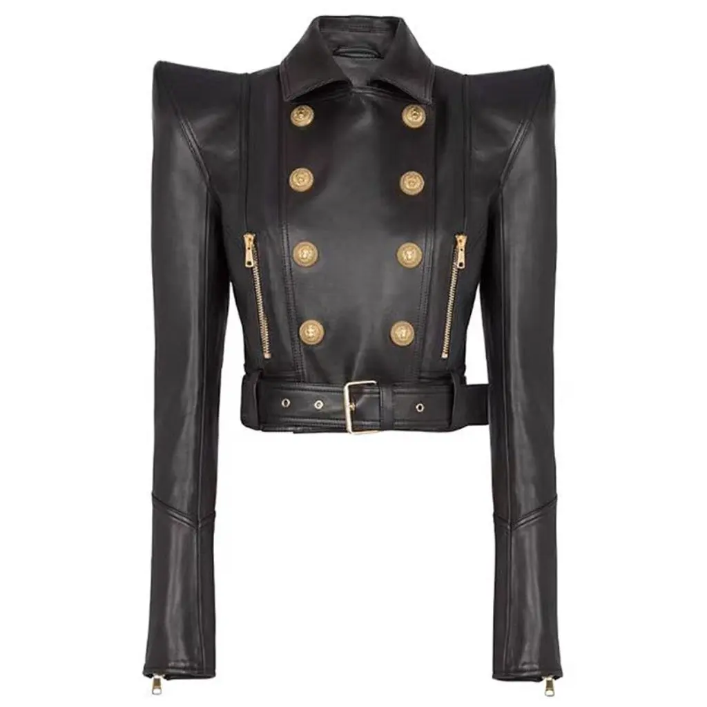 Spot Women's Fashion Star Embroidered Short Motorcycle Leather Jacket Double-Breasted Stylish Shrug for Early Autumn