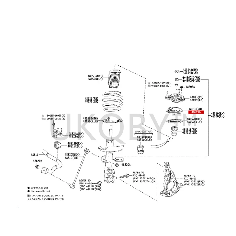 48619F4030 To yo ta C-HR Corolla Install the bearing on the right sliding column