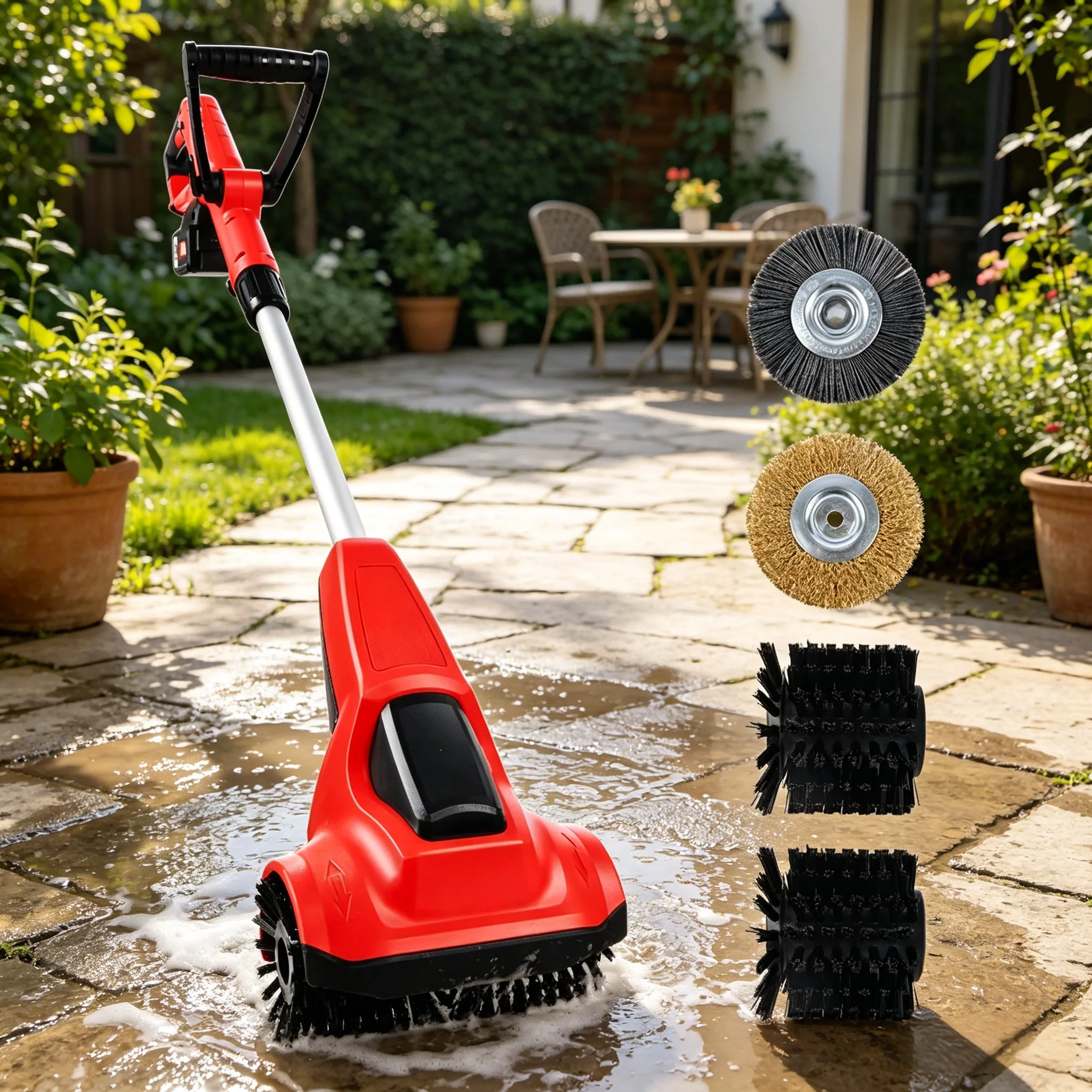 18V Multi-function Artificial Grass Sweeper with Hard/Soft/Steel Brushes for Cleaning