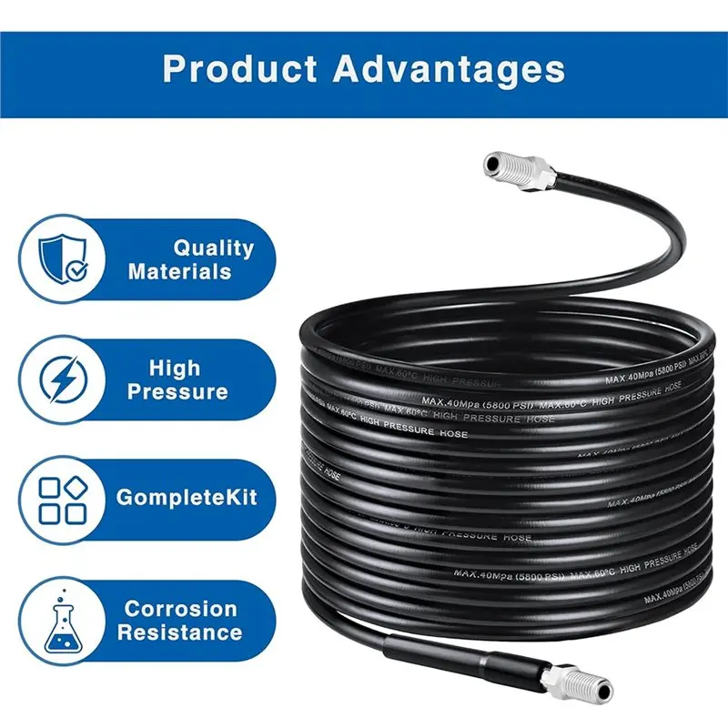 ABSE-15M 400 Bar Pipe Cleaning Hose Set,140°C High Temp,Compatible With Karcher K2-K7 Pressure Washers,Includes Adapter