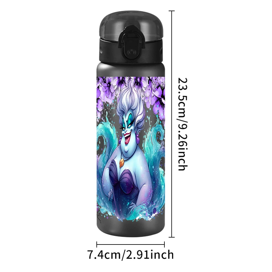 Botella de agua de plástico con patrón de flores moradas de Disney Ursula, taza de agua para deportes al aire libre, regalo de cumpleaños/regreso a casa, 26oz, 1 ud.