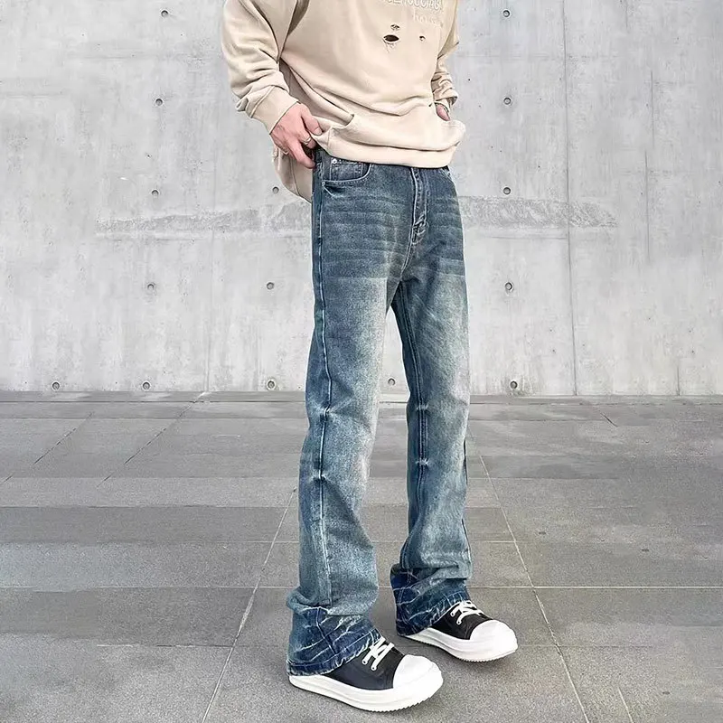 WTHT Fashion Men's Gradient Do Old High Street Denim Pants Vintage American Style Straight Loose Jeans Male 2026 Summer 2A3187