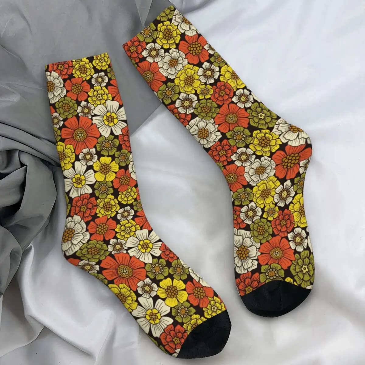 

Чулки с цветочным узором в стиле ретро, 1960-х, 1970-х годов, кавайные носки с узором, весенние противоскользящие носки, мужские унисекс, велосипедные мягкие дышащие носки