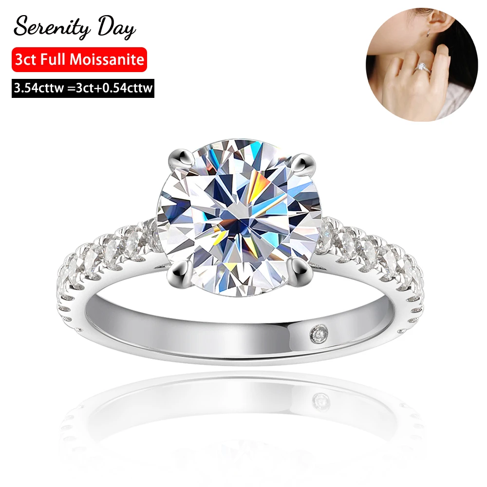 Serenity 3ct Moissanite Row Rings For Women S925 Silver Bands Sparkling D Color Lab Diamond Wedding Ring Plated 18K Fine Jewelry