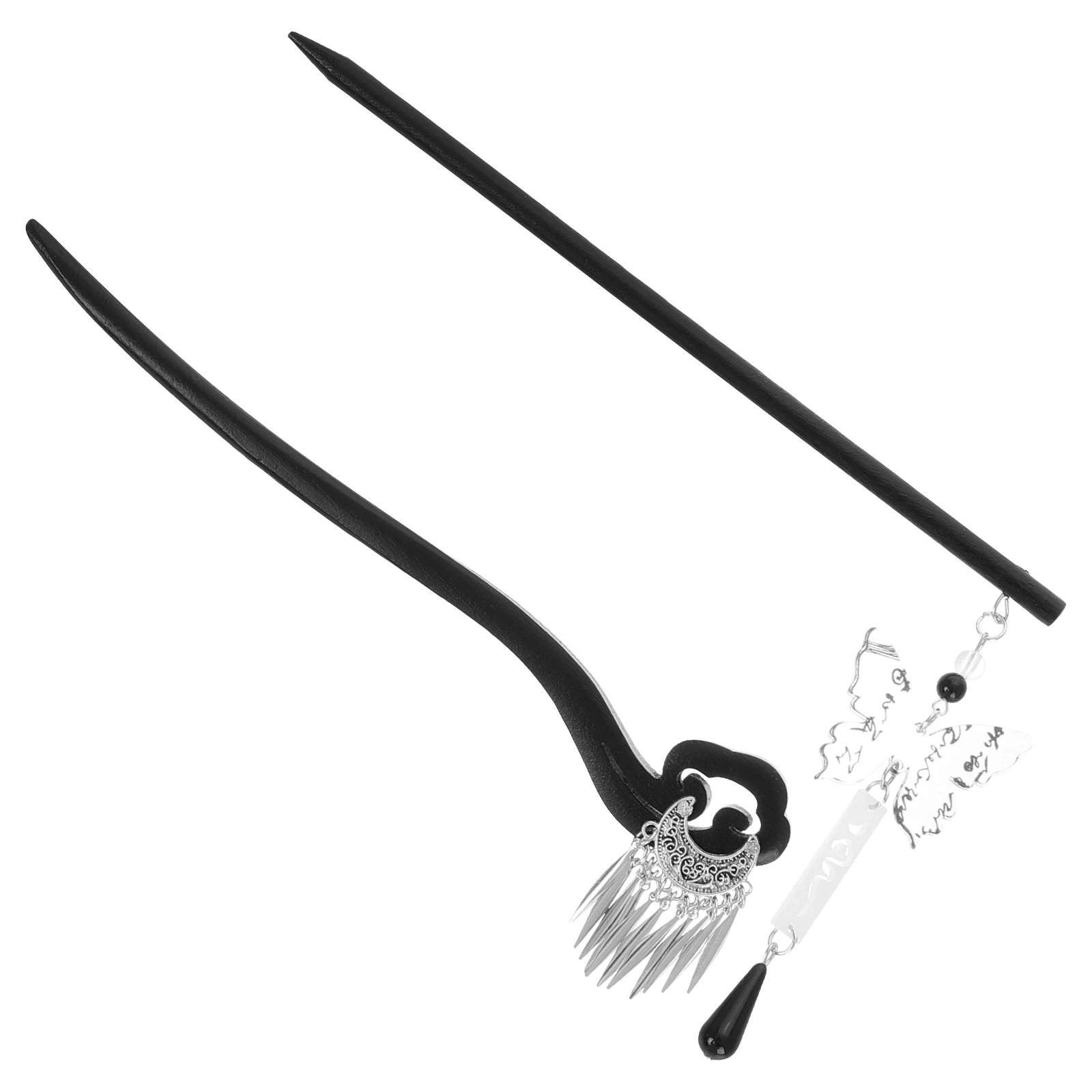 

2pcs Hair Wood Hairpins for Hanfu Bun U Shape Hair Stick Updo Chinese Bun Sticks Butterfly Moon Design Women Headwear