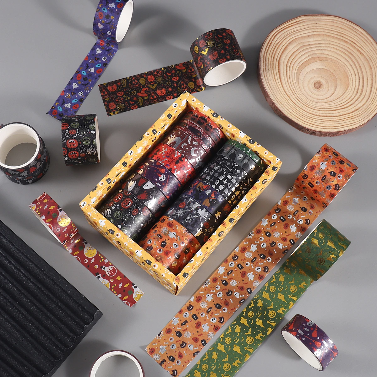 14 لفة/صندوق، شريط واشي رائع بنمط الهالوين، تصميم عملية برونزية مبتكرة، لتزيين حفلات الهالوين بنفسك #3