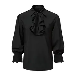Renaissance Pirate Shirt Vintage Men Shirt Steampunk Gothic Renaissance Men's Shirt with Ruffle Lace Stand Collar for Cosplay
