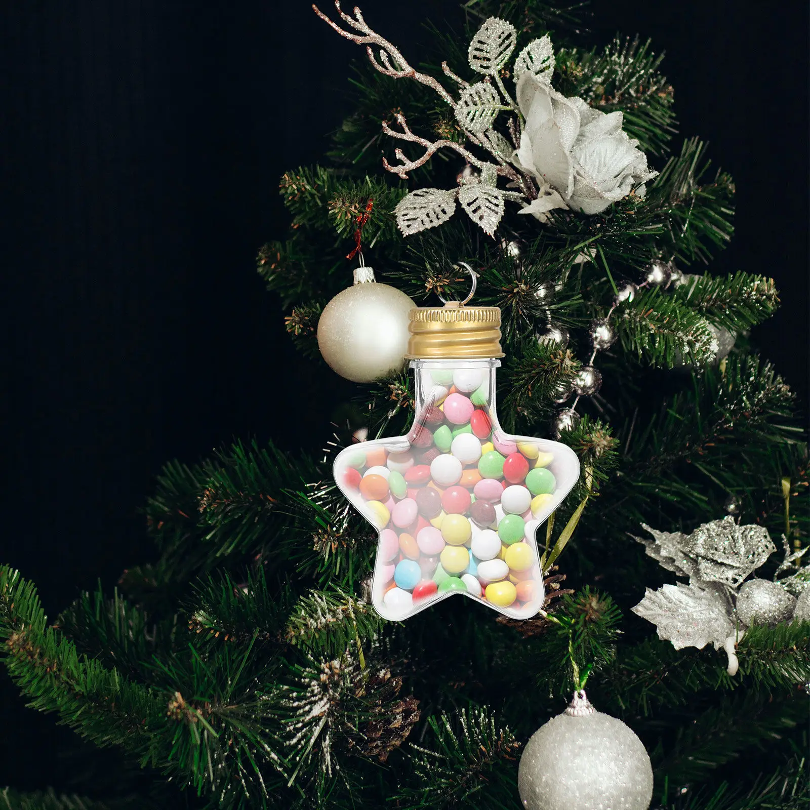 20Pcs Star Shaped Bottles 50Ml Fillable Christmas Drink Balls Transparent Plastic Ornament Bulbs DIY Tree Hanging Decorations