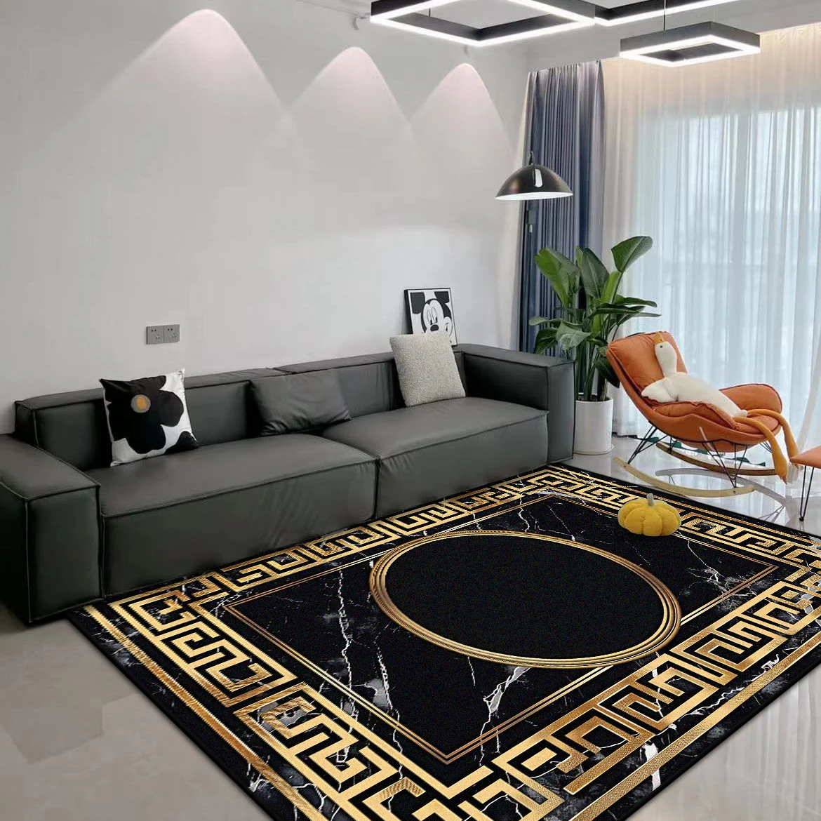 Marble Style Antiskid Senior Carpet Living Room Golden Border Room Decoration Home Mats Easy Clean Dining Room Lounge Decor Rug