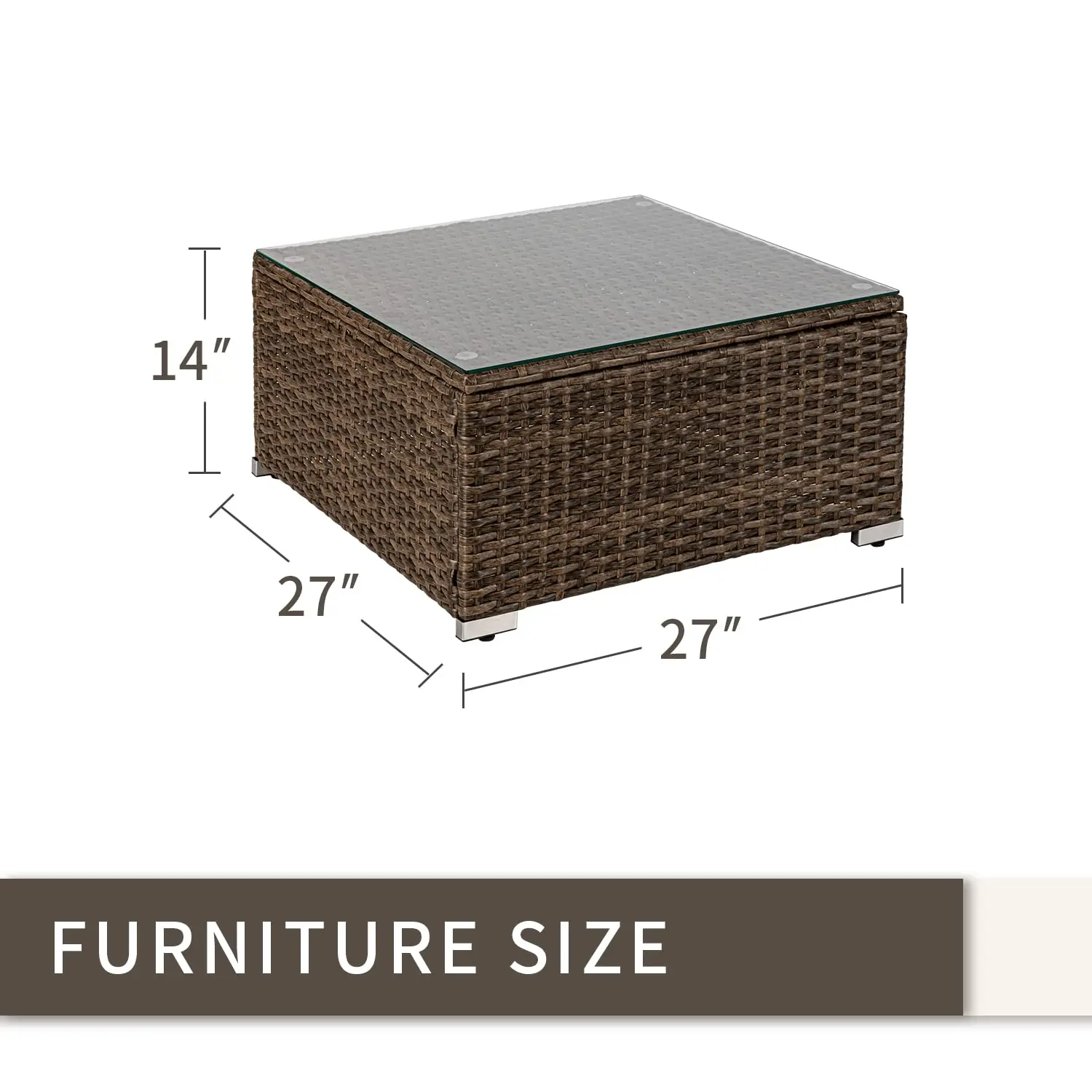 Patio Coffee Table, Wicker Frame in Brown, w Tempered Glass Top Elegant Outdoor Furniture Addition for Backyard, Customized