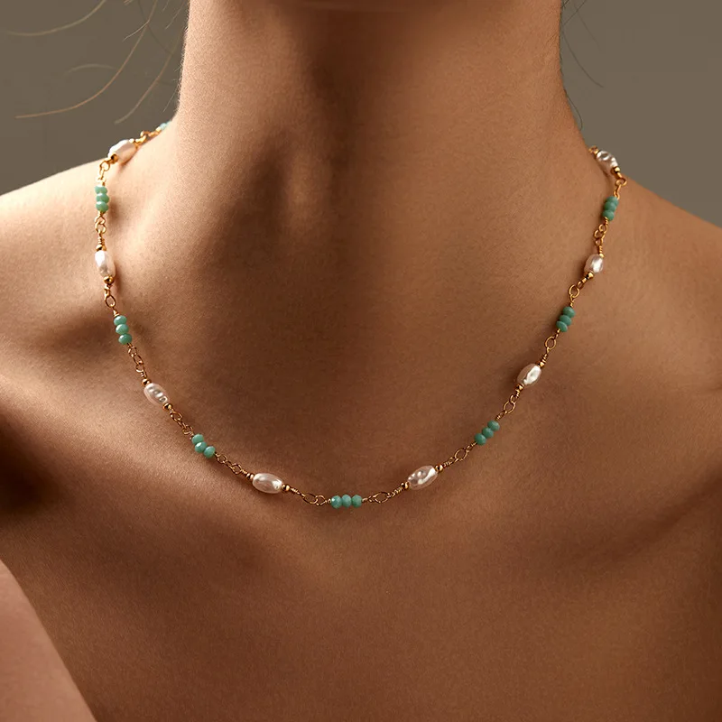 PRISCA | Bohemian Pearl Necklace for Women Copper Charms Jewelry Elegant Fashion