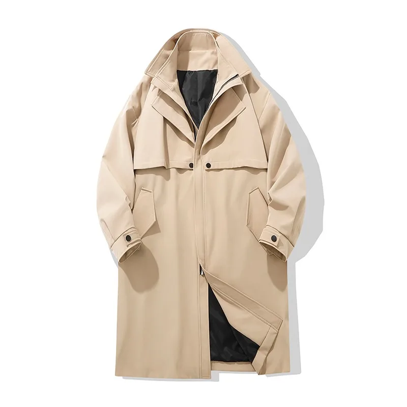 Coupe-vent à double col pour hommes, manteau mi-long, veste décontractée d'affaires, faux deux pièces, automne, nouveau, 2023