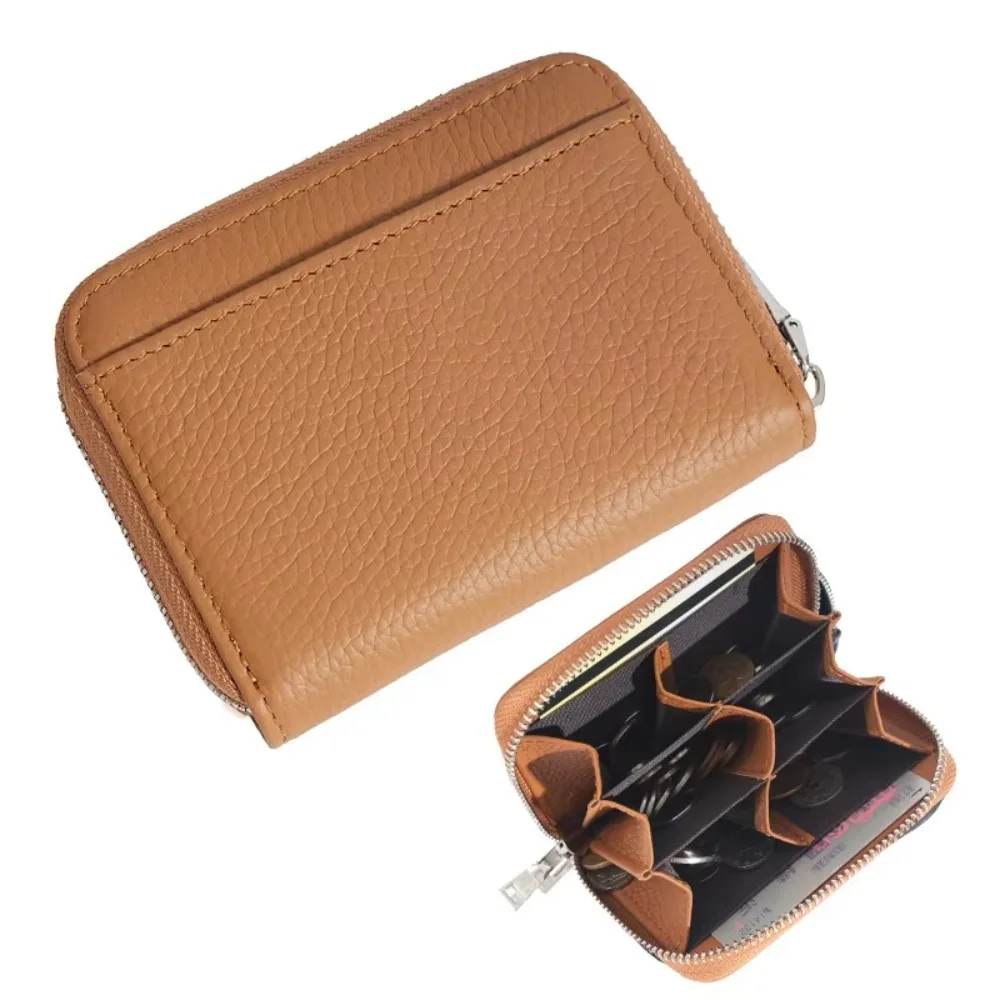 

Pouch RFID Blocking Women's Card Bag Genuine Leather Zipper Pocket Woman Short Wallet Large Capacity Luxury Coin Purse Gift
