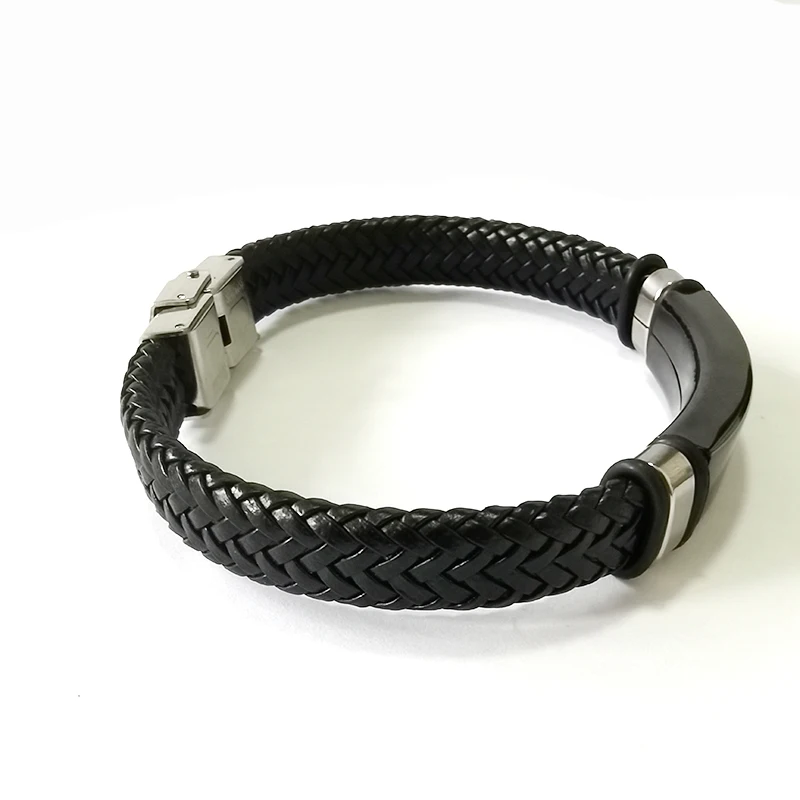 10mm Custom Text Name Logo 16 shares Leather Bracelet Stainless Steel Bracelets For Women Men ID Bracelet