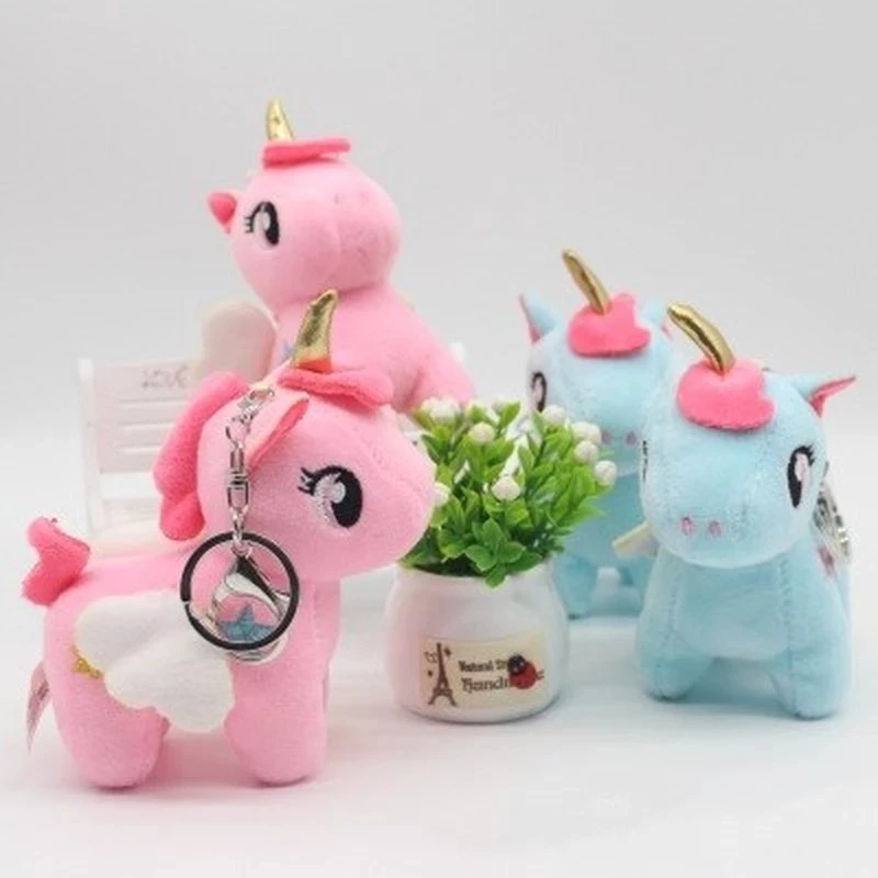 Mainan gantungan kunci boneka Unicorn lucu 10cm liontin boneka hewan kartun lucu dekorasi ruangan hadiah ulang tahun untuk anak-anak