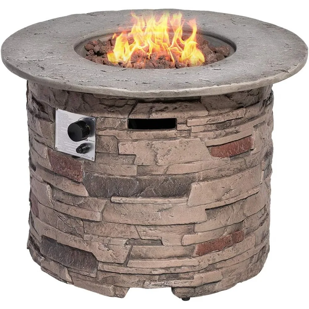 

Outdoor Fire Pit Propane Round Fires Pits Table Fire Column, Stonecrest for Outside W Lava Rocks, 40,000 BTU Gas Fire Pit