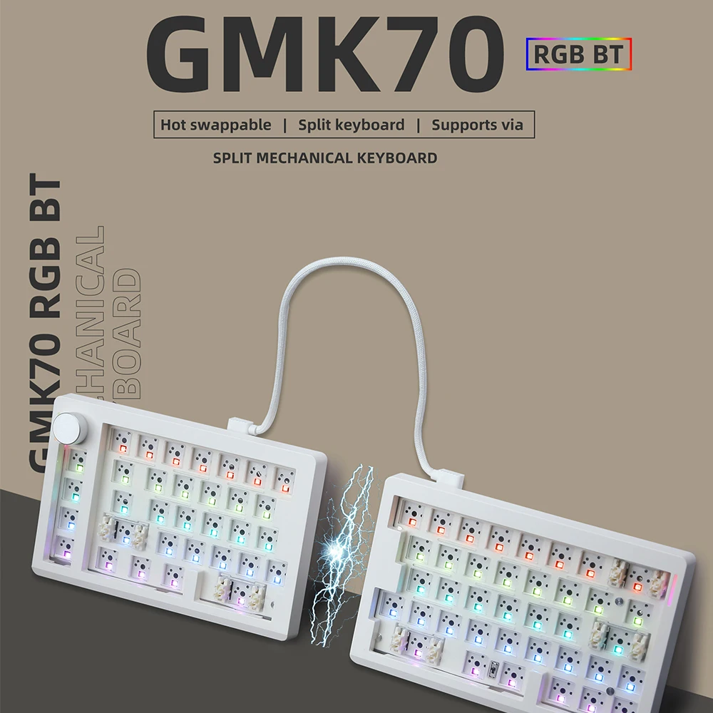 GMK70 Separates mechanisches Tastatur-Kit, 3 Modi, kabellose Bluetooth-ergonomische Tastatur, 68 Tasten, Hot-Swap-fähige Dichtungstastatur für PC