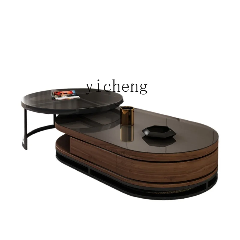 

ZF Coffee Table TV Cabinet Living Room Living Room Home Small Apartment Simple round Tempered Glass