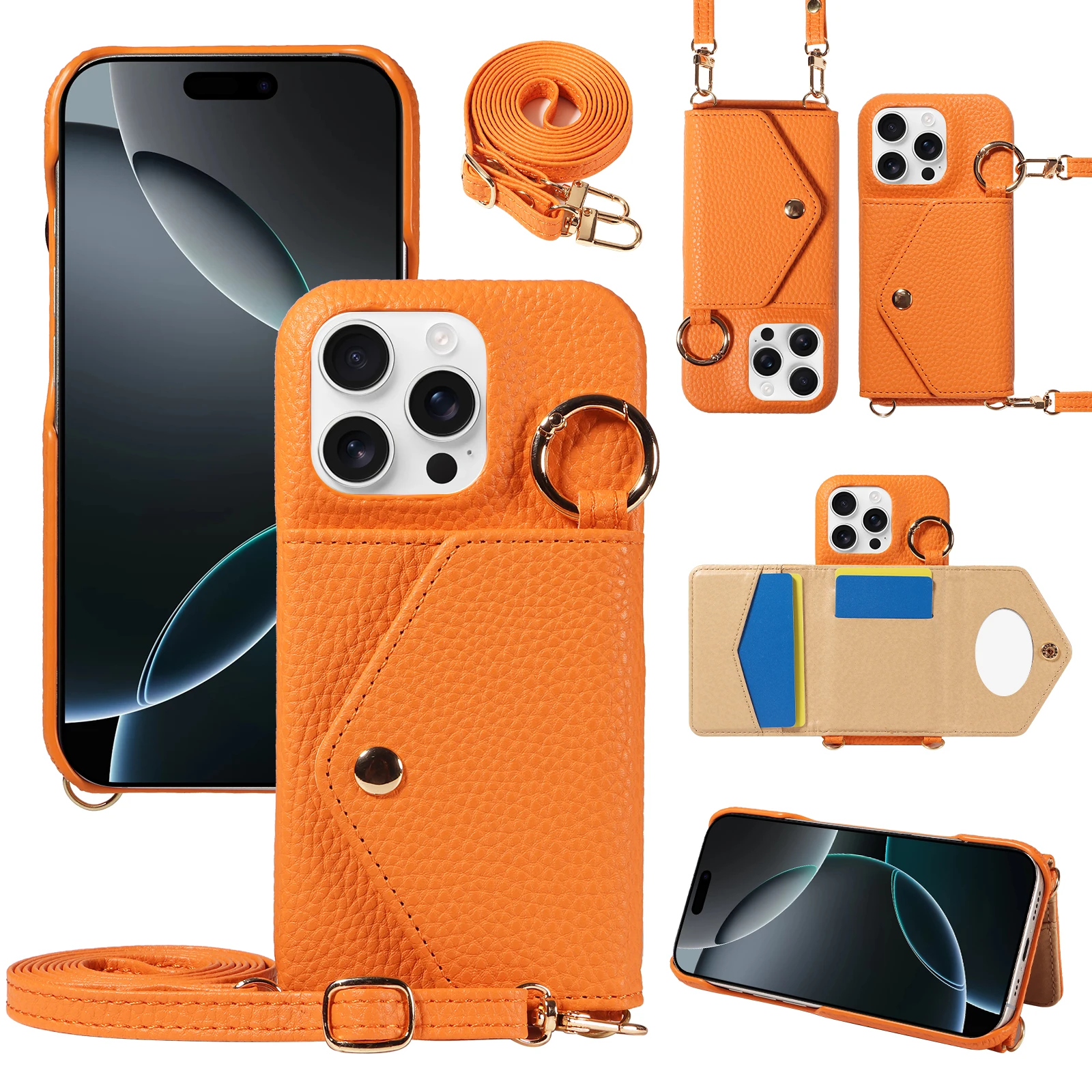 PU-Leder-Handyhülle für iPhone 17 17 Air 17 Pro 17 Pro Max 16 15 14 13 Pro Crossbody Anti-Entmagnetisierung Anti-Drop mit Spiegel