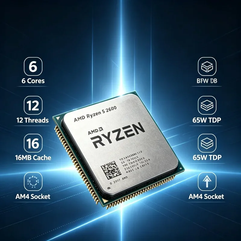 Socket AM4 Desktop Processor AMD Ryzen 5 2600 3.4GHz 6 Core 12 Thread Support DDR4 Memory For PC Build
