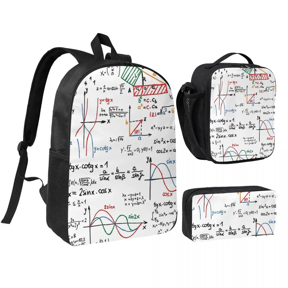

Mathematics Formulas Numbers Backpack Boys Girls BookBag School Bag Laptop Shoulder Bags 3ps Insulated Lunch Bag Pencil Case
