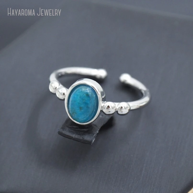 10Pcs Geometric Oval Wholesale Silver Color Semi-precious Stone Apatite Ring RM51351