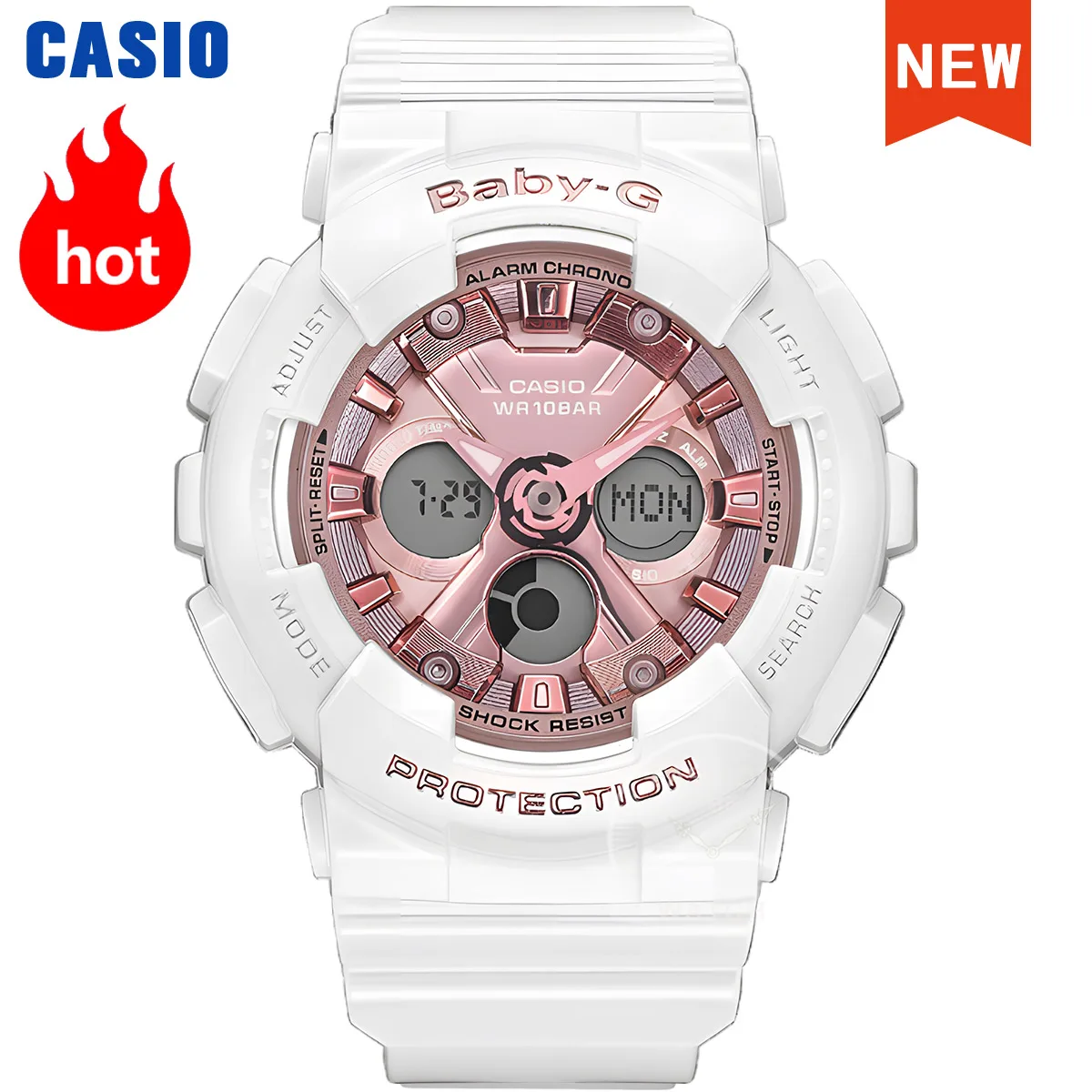 

Женские роскошные часы Casio BABY-G, водонепроницаемые спортивные часы с двойным дисплеем и светодиодной подсветкой BA-130-7A1