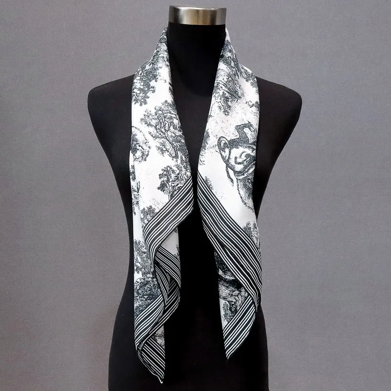 

High-end Elegant Women's Fine Ink Jungle Double Sided Print Quality 18MM Twill Silk Hand Rolled Edge Large Square Scarf Shawl