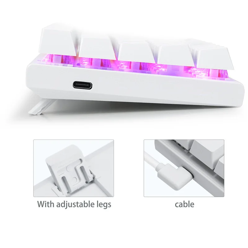 E-Youoso Wireless Wired RGB Backlight Gaming Teclado Mecânico, 60% Compact Hot swap, 2.4G BT, Branco