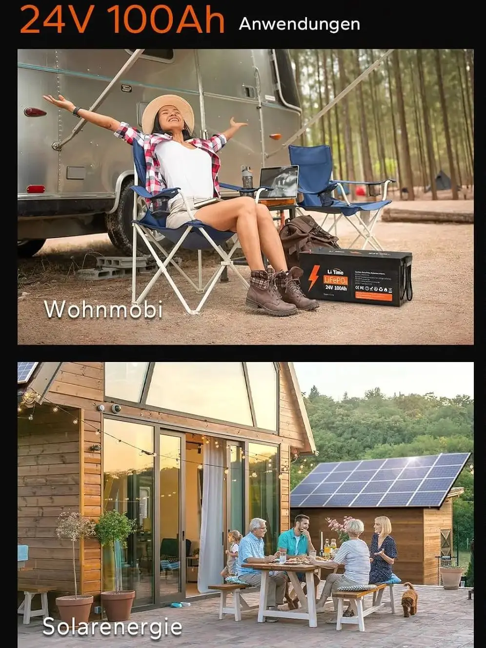 LiTime LiFePO4 batterij 24V 100Ah met Bluetooth, 2560W max, 10 jaar levensduur - Ideaal voor campers, zonne-energiesystemen als AGM-vervanging - afbeelding 2