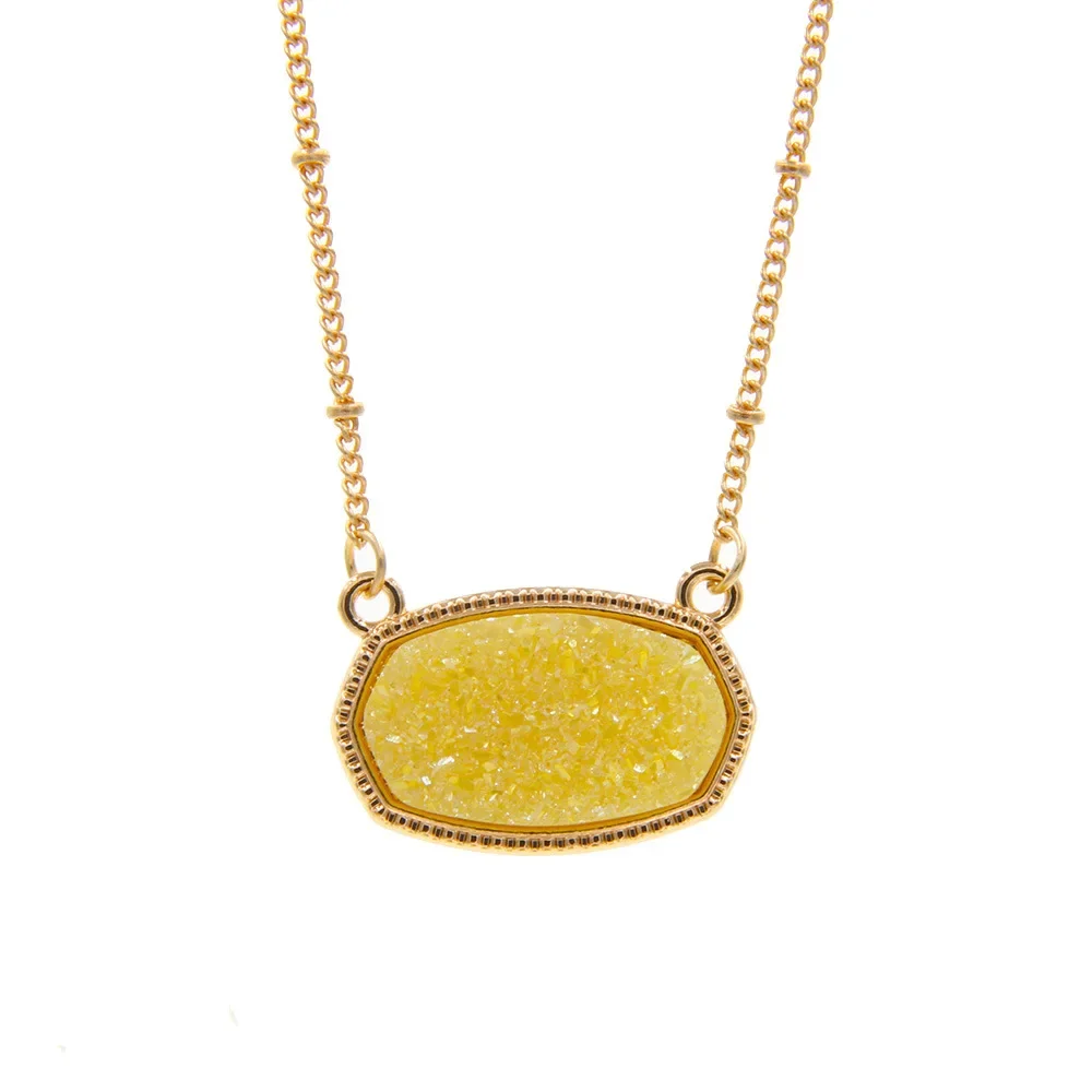 Resin Oval Druzy Pendant Necklace Gold Color Chain Drusy Hexagon Style Necklaces Luxury Designer Brand Fashion Jewelry for Women