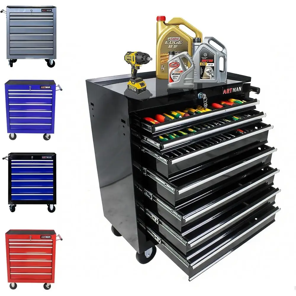 

Portable Heavy-Duty Steel Tool Chest with 7 Drawers and Lockable Storage for Workshops