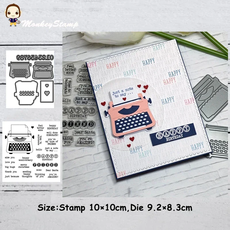 

Monkey Typewriter Metal Cutting Dies Stencils Clear Stamps for DIY Scrapbooking photo album Decorative Embossing DIY Paper Cards