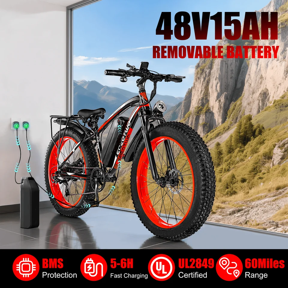EOEOTWO peak 1500W motor 48V15ah battery Electric Bike Adults 26 inch tire All Terrain E bike 55km/h off road Mountain E-Bike image 5