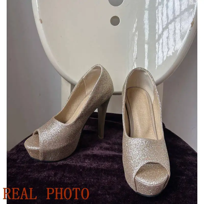 REAVE CAT Luxury Sexy Women Sandals Peep Toe Stiletto 12cm Platform 4cm Slip On Bling Fashion Dating Shoes Large Size 46 47 48 image 6