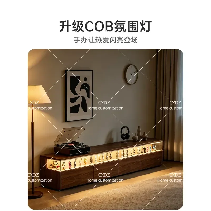 Italian Light Luxury Walnut TV Cabinet Living Room Splicing Storage Floor Unit Household Media Console Display Stand