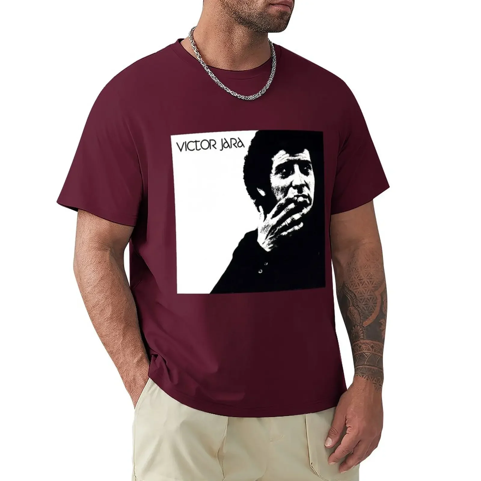 Heavyweight Tops Aesthetic Clothes Graphic Big and Tall T Shirts for Men Portrait of Victor Jara. T-Shirt Men Clothing Harajuku