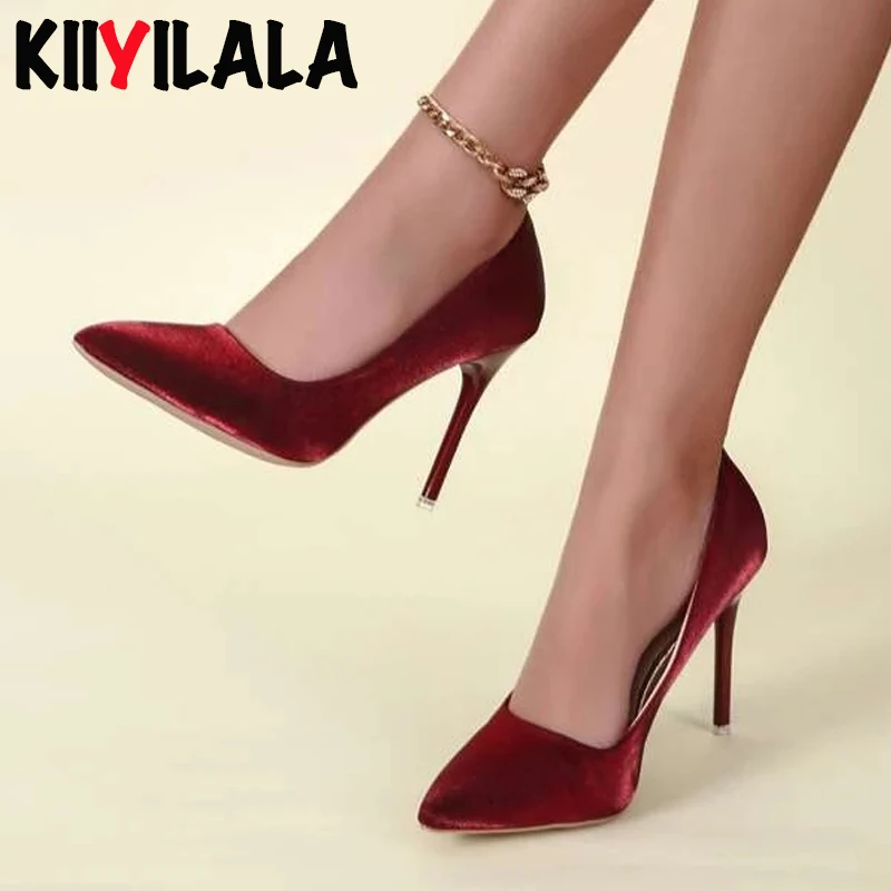 Wine Red Super High 10cm Thin High Heel Pumps Women Shoes Silk Fabrics Pointed Toe Slip-On Party Work Dress Shoes