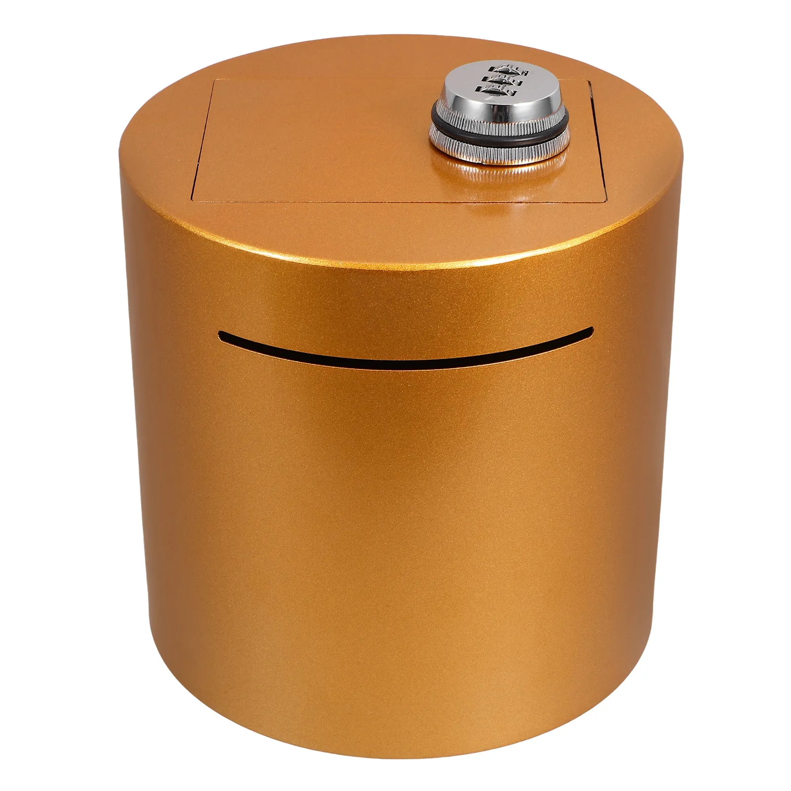 cylinder-shaped-metal-piggy-bank-password-protected-coin-bank-iron-construction-smooth-surface-gold-finish-adult-money-saving