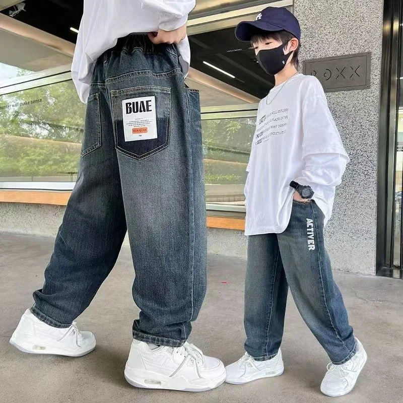 2025 Korean Fashion Winter Boys Jeans Adding Velvet And Thickening Wide Leg pants Boys Jeans Children\'s Pants Kid Jeans