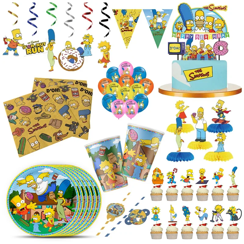 The Simpsons Birthday Party Decorations Disposable Tableware Set Paper Plate Banner Tablecloth Balloon Kids Adult Party Supplies