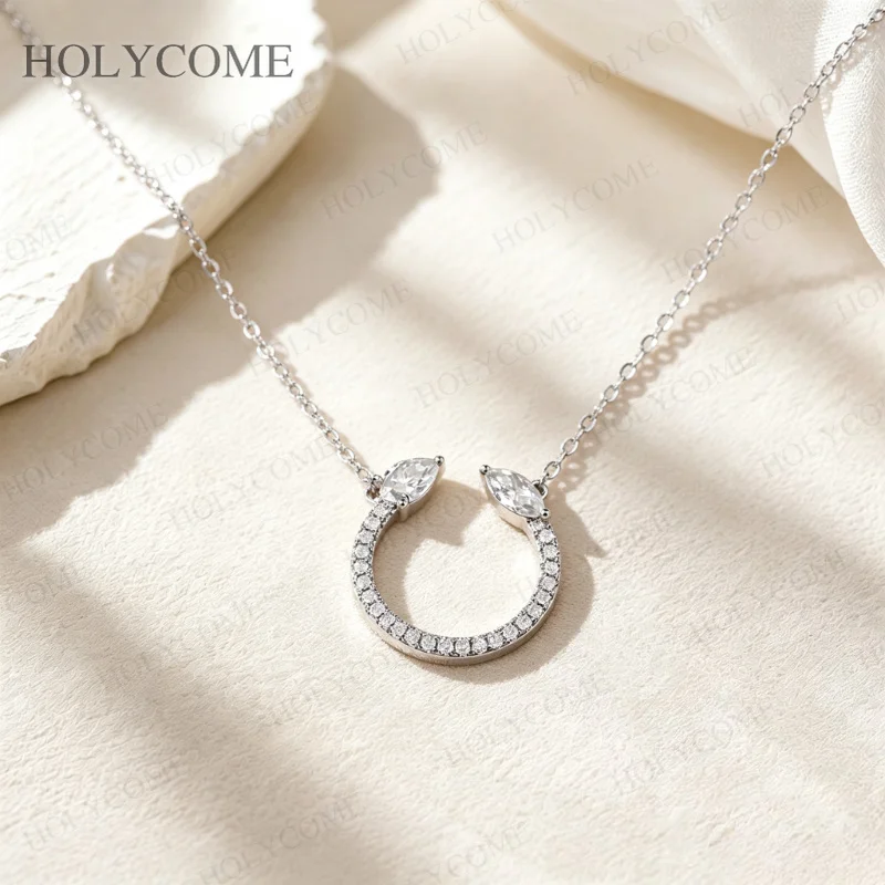S925 Sterling Silber Moissanit Halbkreis-Halskette für Damen, Trendiger Marquise- und Tropfenschliff-Anhänger, Modisches Geschenk, Partyschmuck – Detail 10