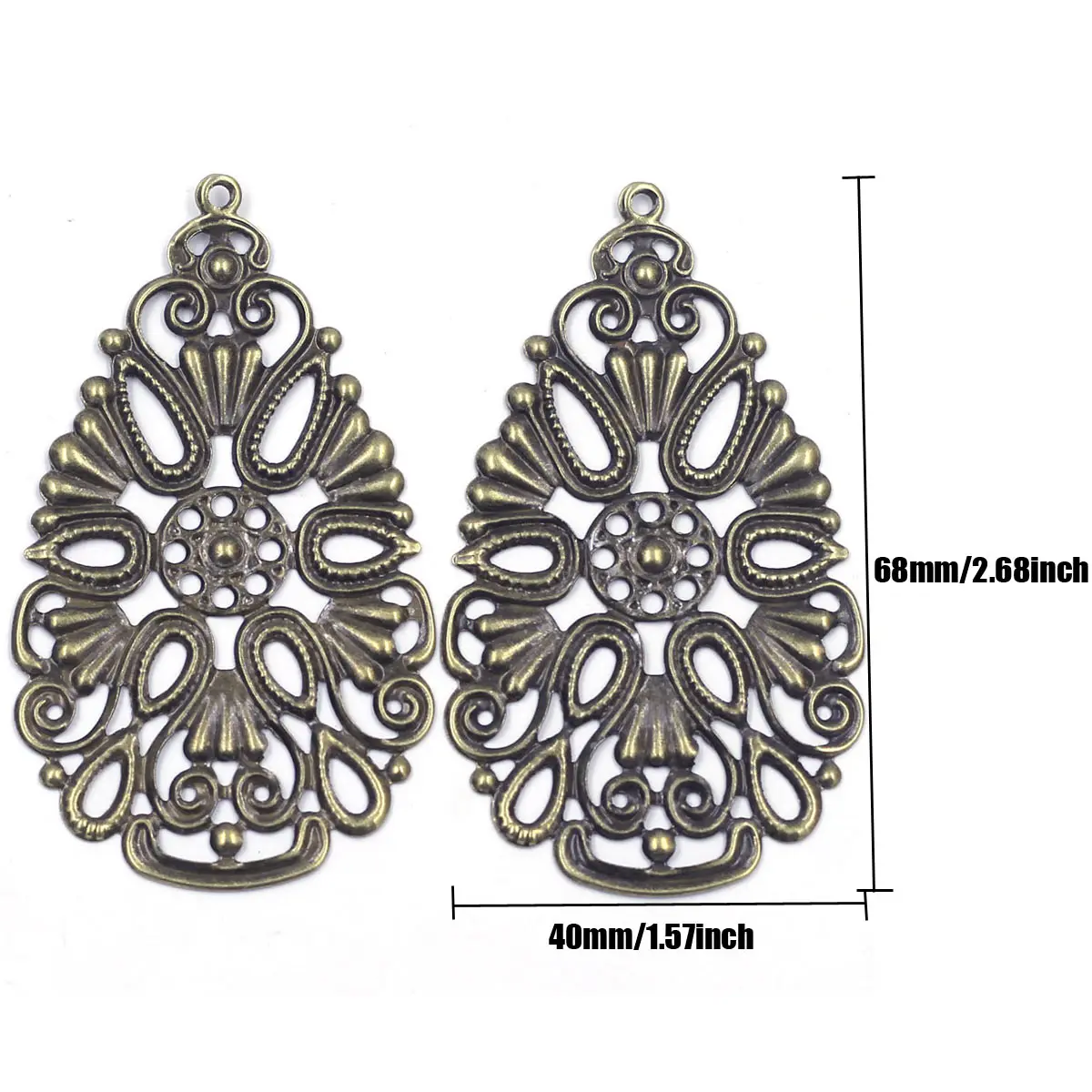 10Pcs Embellishment Pendants Filigree Wraps Flower Drop Connectors Alloy Bronze Tone Scrapbook Jewelry DIY Findings 6.8cm