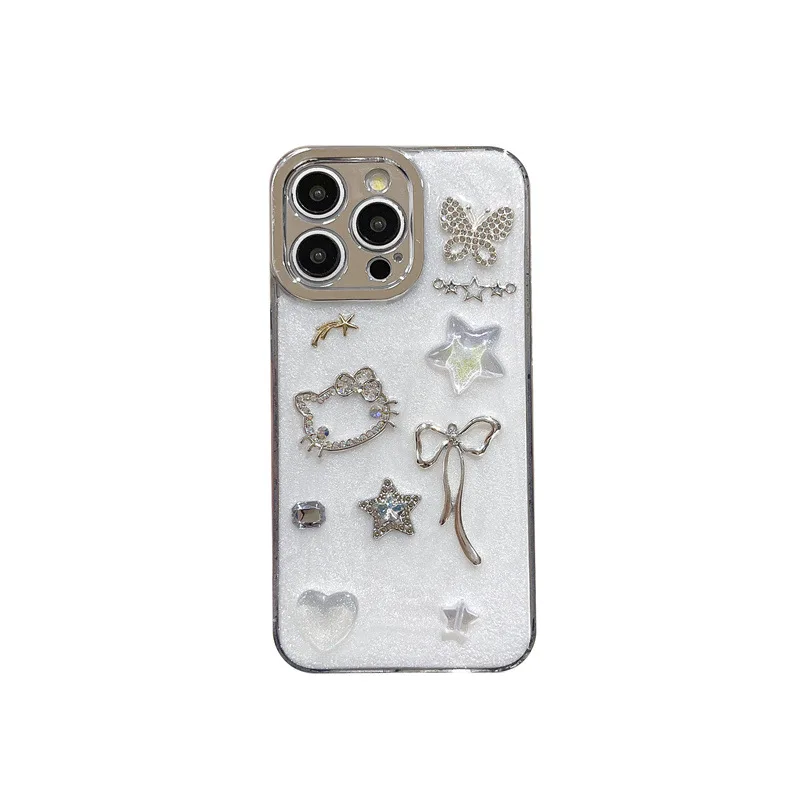 

Applicable to iphone16promax mobile phone case three-dimensional Epoxy love KT bow star
