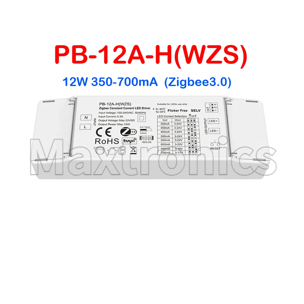 12W Zigbee3.0 Constant Current LED Driver PB-12A-H(WZS),PB-12A-L(WZS)/PB-12A-H(WT) Tuya APP WiFi&RF Dimmable Driver Power Supply
