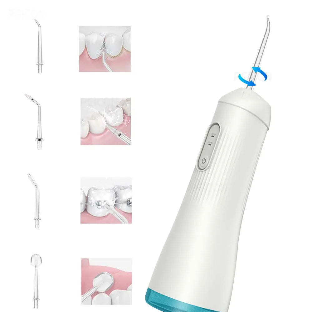 

Ирригатор для полости рта, зубная ирригатор, чистка зубов, перезаряжаемая портативная стоматологическая струя воды, 260 мл, 3 режима, 4 струйных наконечника, очиститель зубов