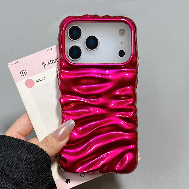 حافظة هاتف بسيطة شعبية ثلاثية الأبعاد ذات ملمس كريمي لهاتف آيفون 17 برو ماكس 16 15 14 Plus 13 غطاء خلفي لامع من البولي يوريثان