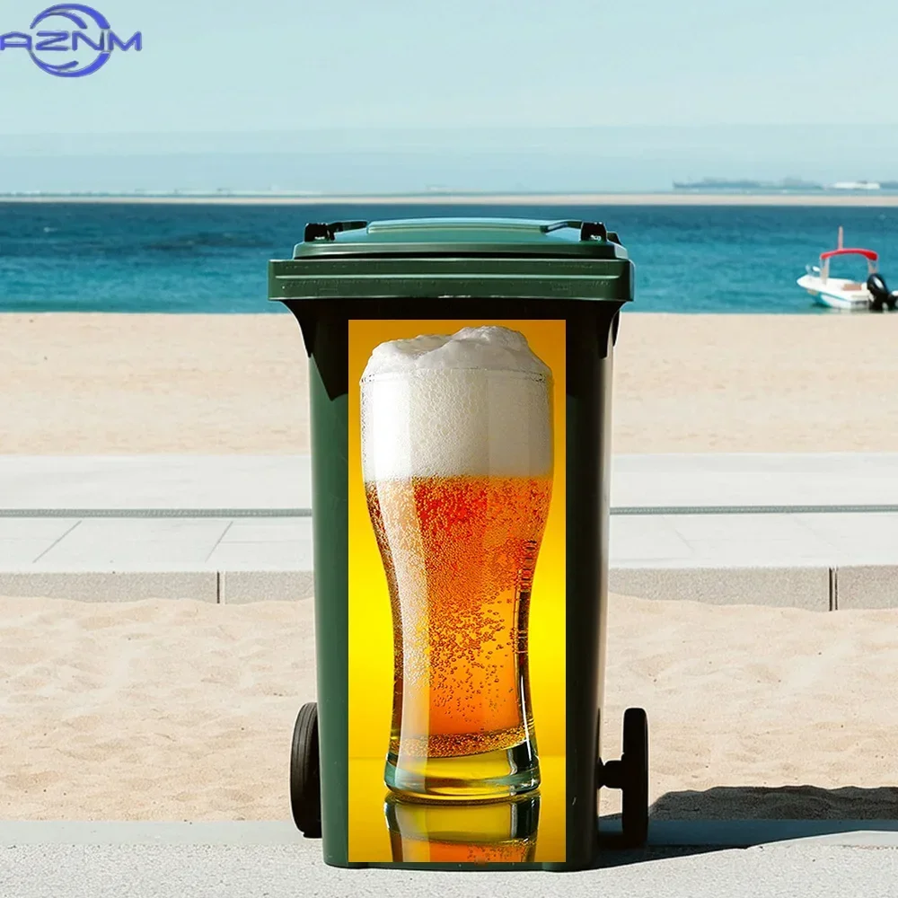 2D 1PC3D Beer Mug Pattern PVC Trash Can Sticker | Self-Adhesive, Waterproof Decal | Realistic Beer Glass Design | Easy to Appl